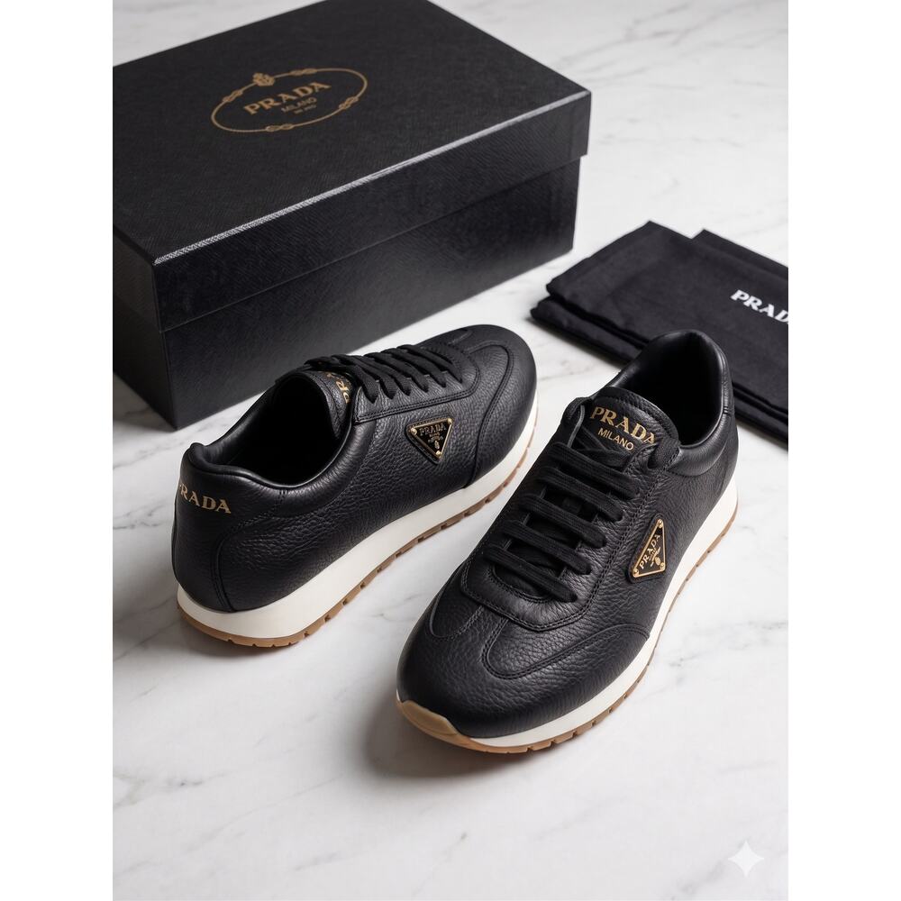 New Prada Milano Black leather Sneakers Leather Men Shoes Size 10.5 $1225 SRP